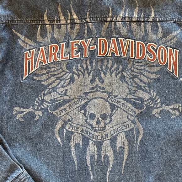 Harley-Davidson Vintage “Live to Ride” Denim Long Sleeve Button Up Shirt Size M - Picture 3 of 6